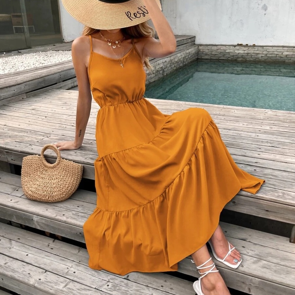 Boho Criss Cross Back Ruffle Cami Dress - Picture 8 of 13